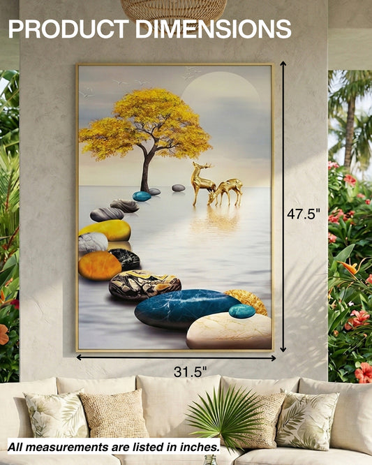 GOLDEN DEERS Wall Art with Metal Frame