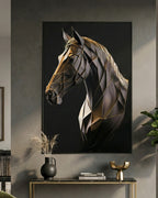 3D geometric horse wall art with black metal frame