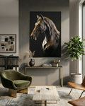 3D horse wall art with metal frame displayed in a modern living room