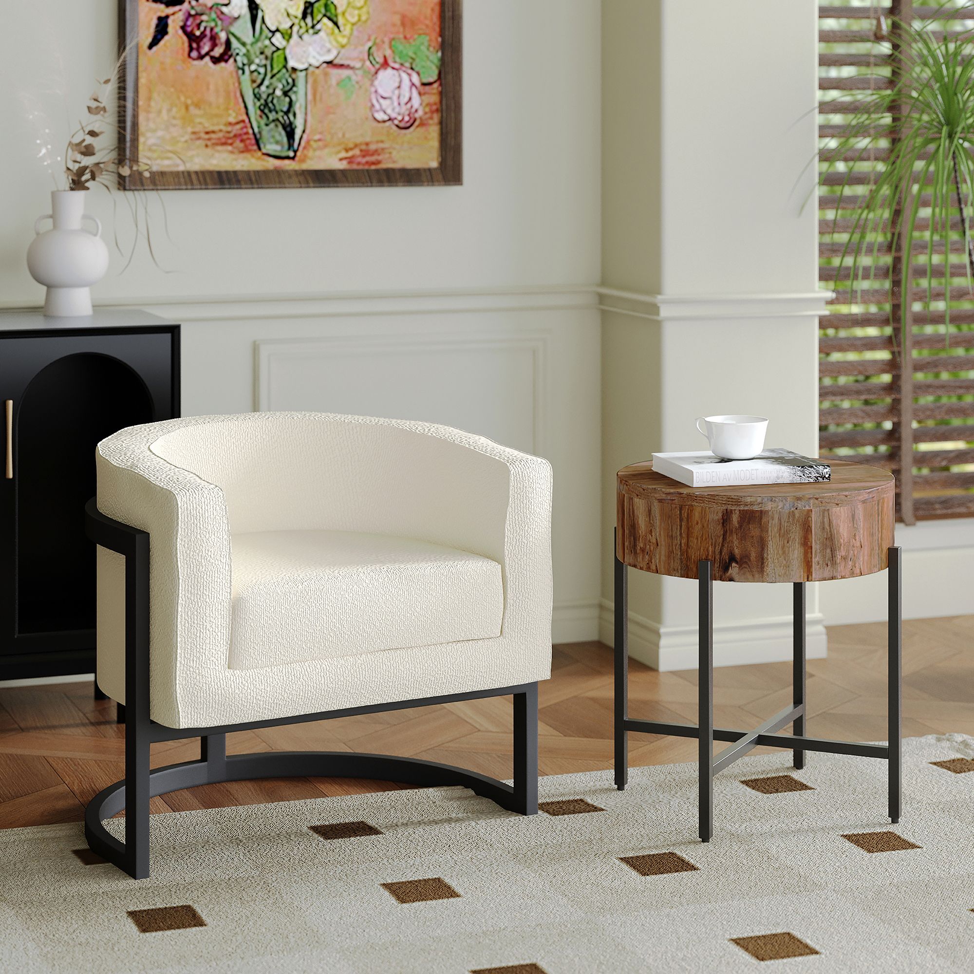 Fauteuil d'appoint Zhuri couleur ivoire et noir 