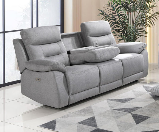 Calypso Power Recliner fabric sofa set in grey finish