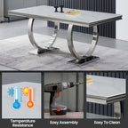 Table de salle à manger Salsa en pierre frittée, 180 cm (71 po), piètement en acier inoxydable, résistante aux rayures et à la chaleur