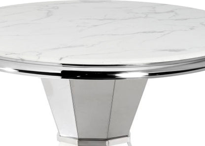 Table à manger ronde avec plateau en marbre blanc Rocco