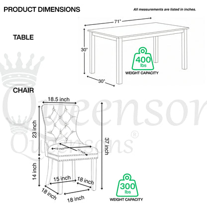 Modern Dining Set – Espresso Solid Wood Table with Tufted Nailhead Chairs