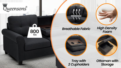 Kiva Sofa Sectional with Cupholders and Ottoman With Storage