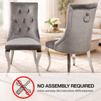 Lily Grey Velvet Dining Chair with Chrome Ring Knocker Set of 2