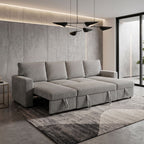 GREY CORDUROY SOFA WITH CUPHOLDERS AND CHAISE STORAGE