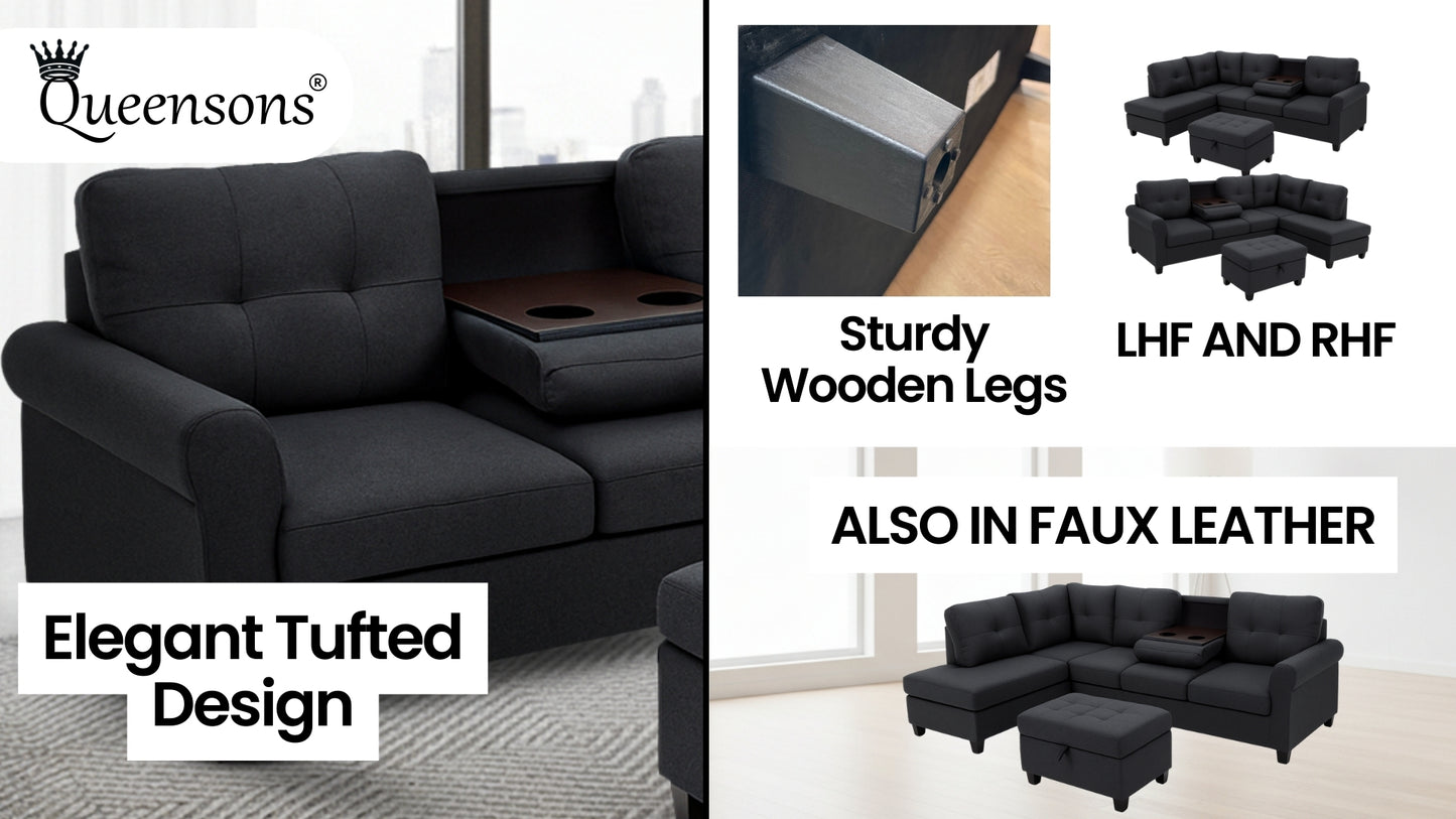 Kiva Sofa Sectional with Cupholders and Ottoman With Storage