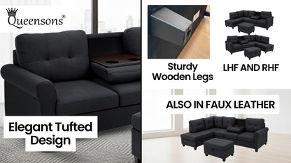 Kiva Sofa Sectional with Cupholders and Ottoman With Storage