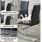 Modern Sword 5-Piece Round Glass Dining Set – 12mm Tempered Glass Table with Faux Leather Chairs
