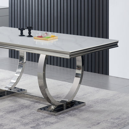 Salsa Dining Table Sintered Stone  Dining Table 71” Stainless Steel Base, Scratch & Heat Resistant