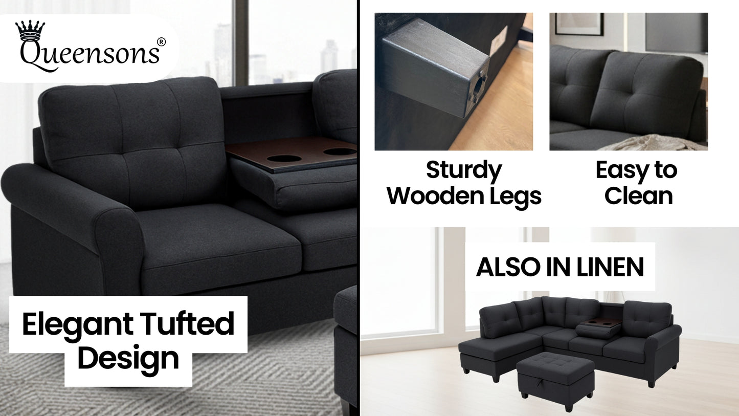 Kiva Sofa Sectional with Cupholders and Ottoman With Storage