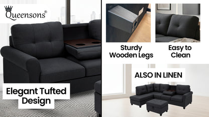 Kiva Sofa Sectional with Cupholders and Ottoman With Storage