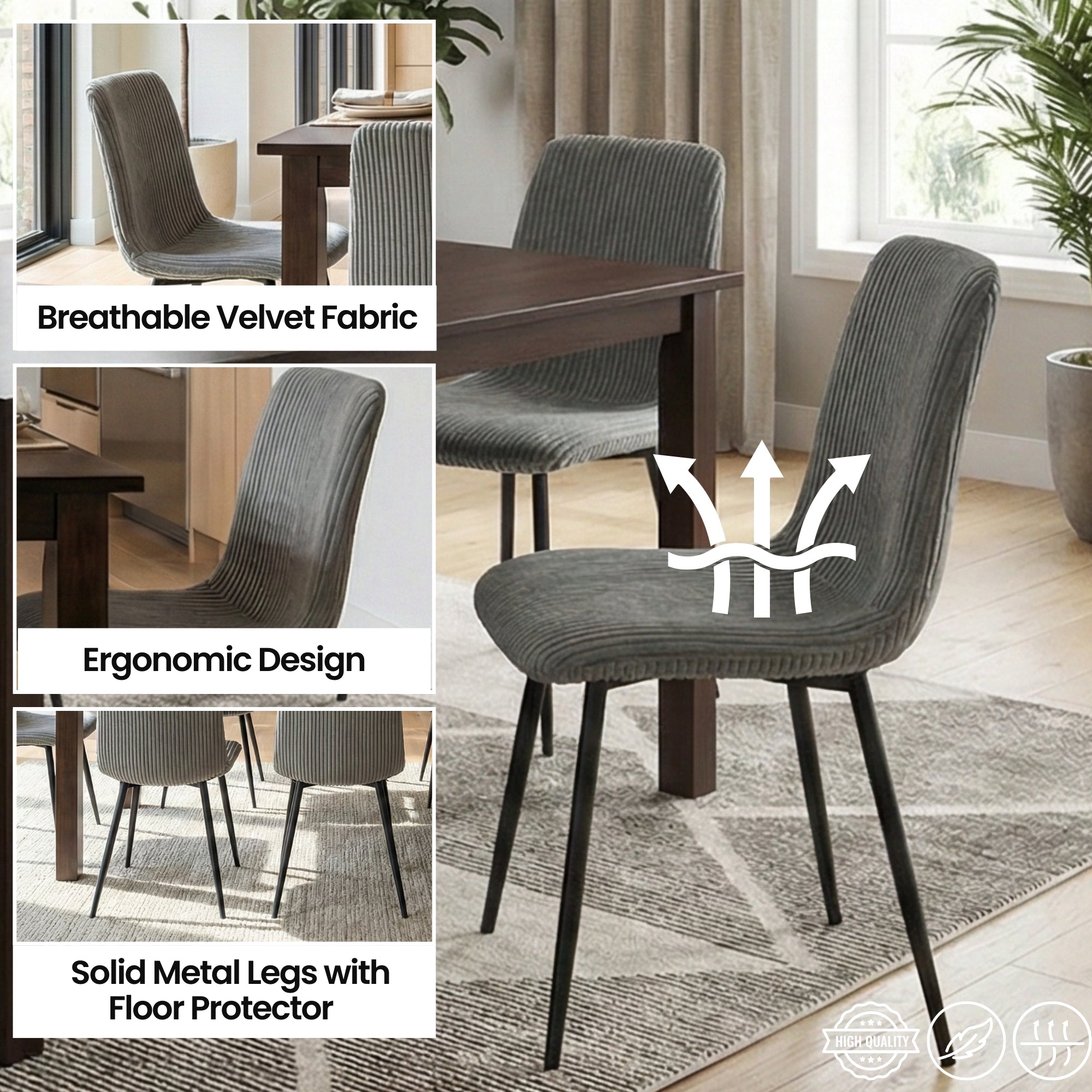 UNIVERSAL ESPRESSO WOOD DINING TABLE WITH CORDUROY CHAIRS
