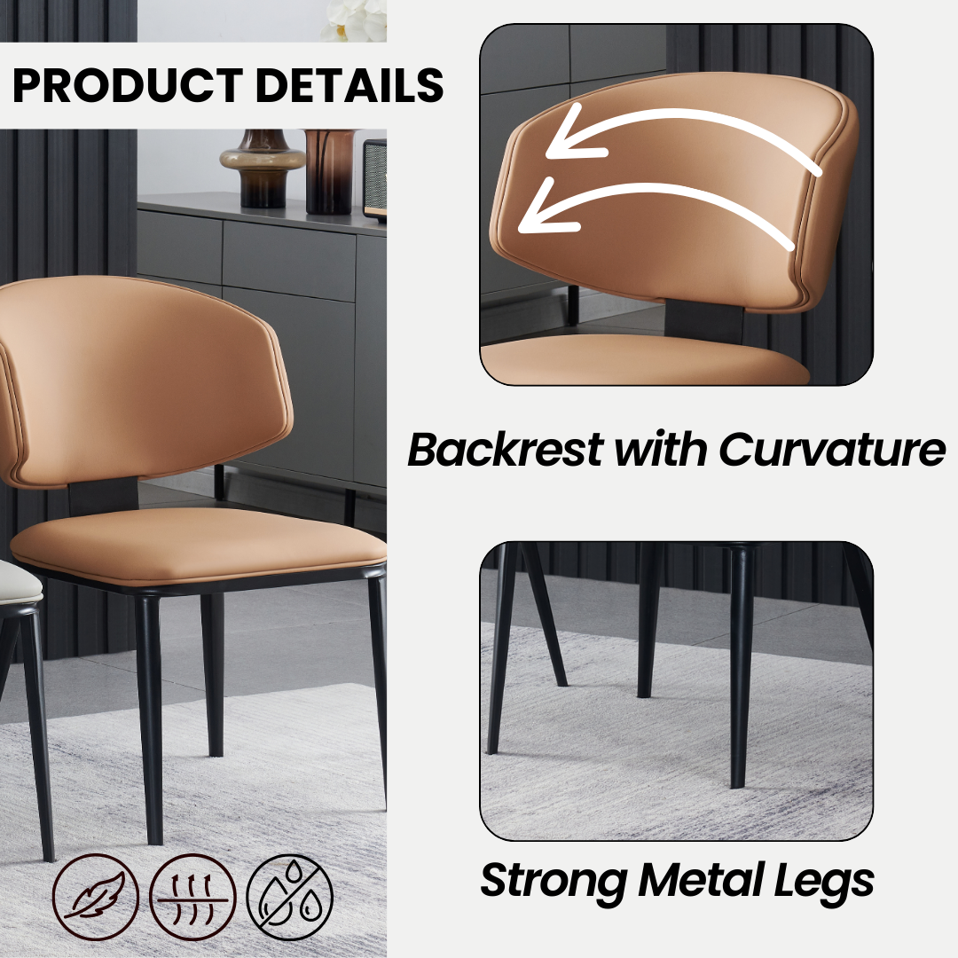 Loomie Dining Chair with Waterprrof Faux Leather and Metal Legs