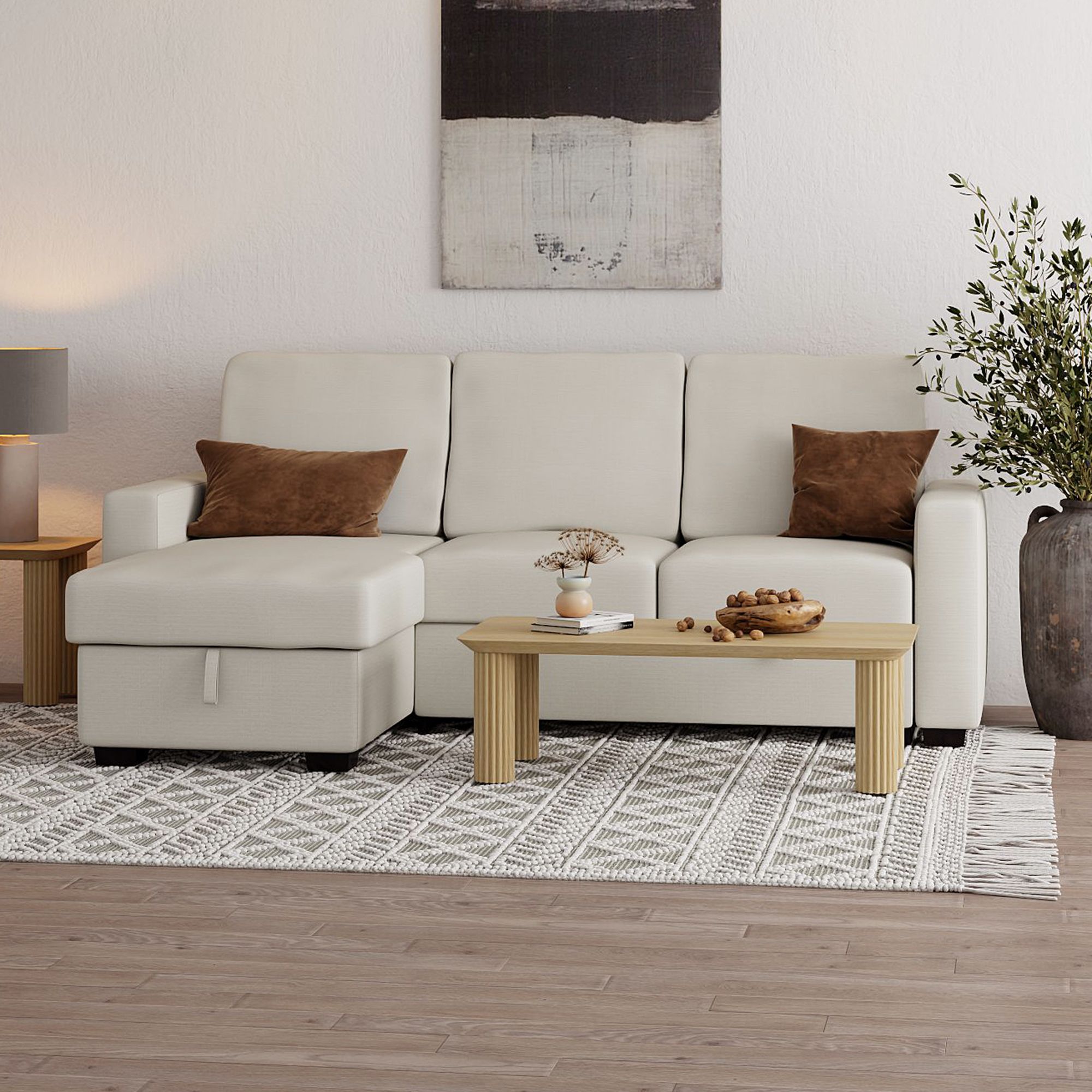 Alfonso 93.25" Sofa with Bed & Storage in Beige