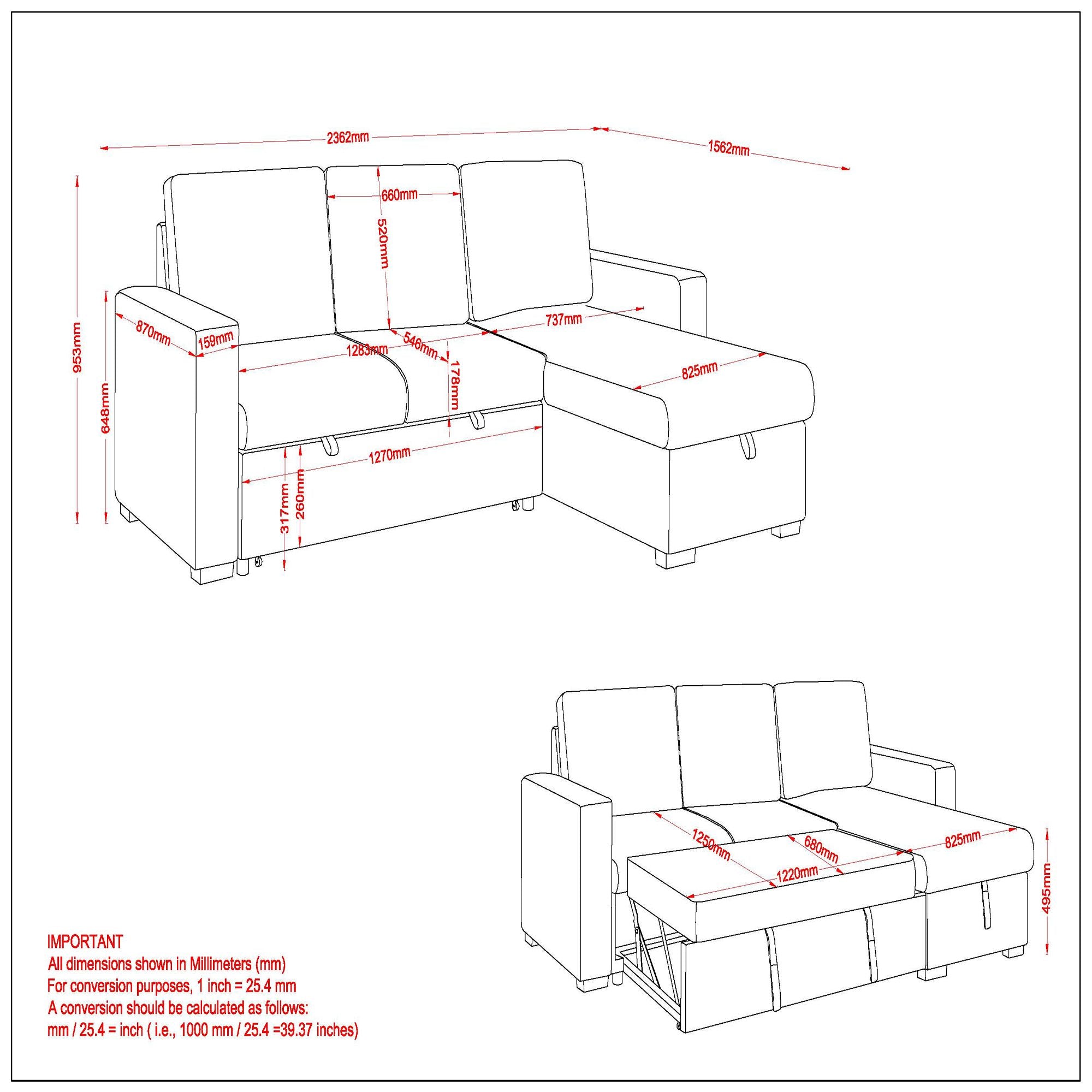 Alfonso 93.25" Sofa with Bed & Storage in Beige