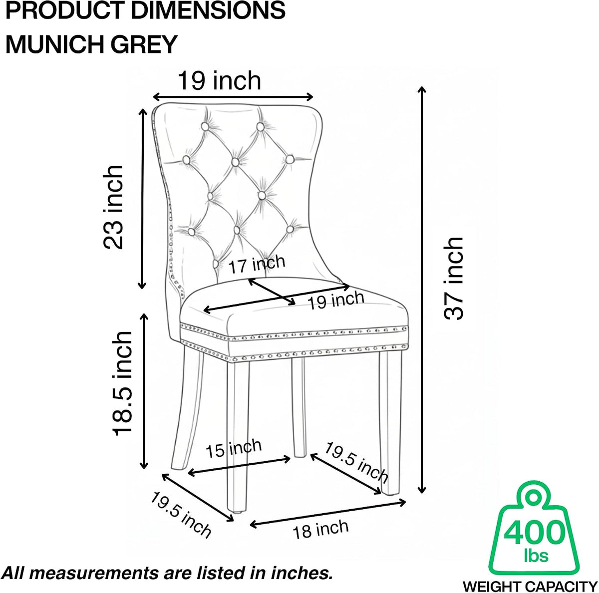 Munich Grey Velvet Dining Chair with Chrome Legs Set of 2