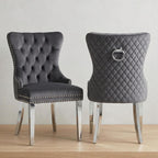Munich Grey Velvet Dining Chair with Chrome Legs Set of 2