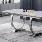 Table de salle à manger Salsa en pierre frittée, 180 cm (71 po), piètement en acier inoxydable, résistante aux rayures et à la chaleur