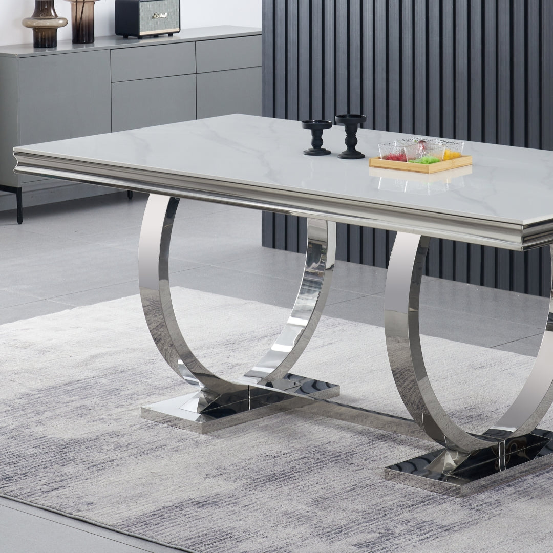 Salsa Dining Table Sintered Stone  Dining Table 71” Stainless Steel Base, Scratch & Heat Resistant