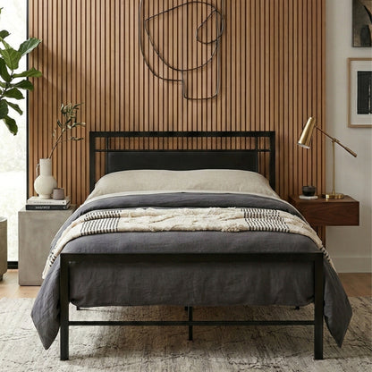 Metal Platform Bed with Upholstered Headboard – Single Size