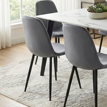 Modern 7-Piece White Faux Marble Dining Set – 63” Table with Grey Velvet Chairs