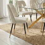 Modern 7-Piece Rectangular Glass Dining Set – 12mm Tempered Glass Table with Velvet Nailhead Chairs