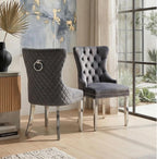 Munich Grey Velvet Dining Chair with Chrome Legs Set of 2