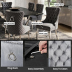 Munich Grey Velvet Dining Chair with Chrome Legs Set of 2