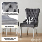 Munich Grey Velvet Dining Chair with Chrome Legs Set of 2