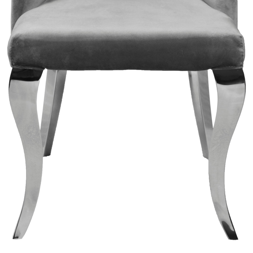Lily Grey Velvet Dining Chair with Chrome Ring Knocker Set of 2
