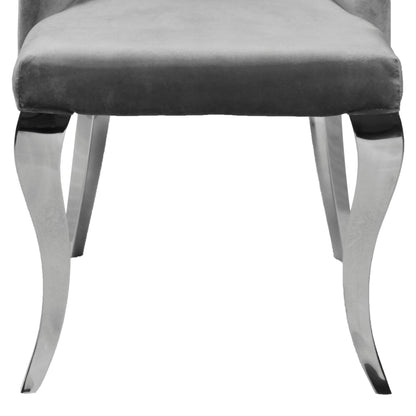 Lily Grey Velvet Dining Chair with Chrome Ring Knocker Set of 2