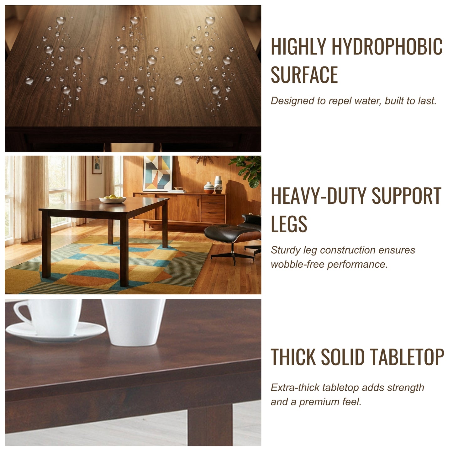 Modern Dining Set – Espresso Solid Wood Table with Tufted Nailhead Chairs