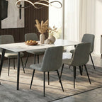Modern 7-Piece White Faux Marble Dining Set – 63” Table with Corduroy Chairs
