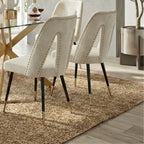 Modern 7-Piece Rectangular Glass Dining Set – 12mm Tempered Glass Table with Velvet Nailhead Chairs