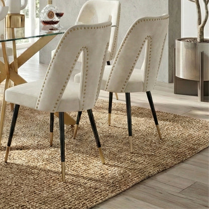 Modern 7-Piece Rectangular Glass Dining Set – 12mm Tempered Glass Table with Velvet Nailhead Chairs