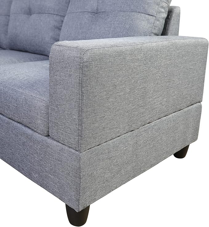 UBGO Living Room Furniture Sets,L-Shape Couch with Chaise Lounge & Storage Ottoman,Linen Sofas & Couches,3-Piece Sectional Sofa Set for Small Space Apartments- Grey (Left Hand Facing)