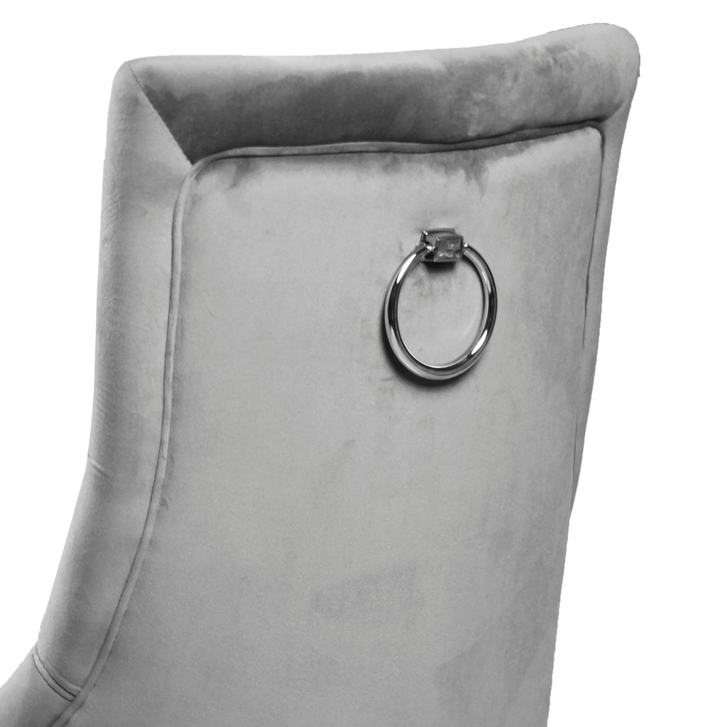 Lily Grey Velvet Dining Chair with Chrome Ring Knocker Set of 2