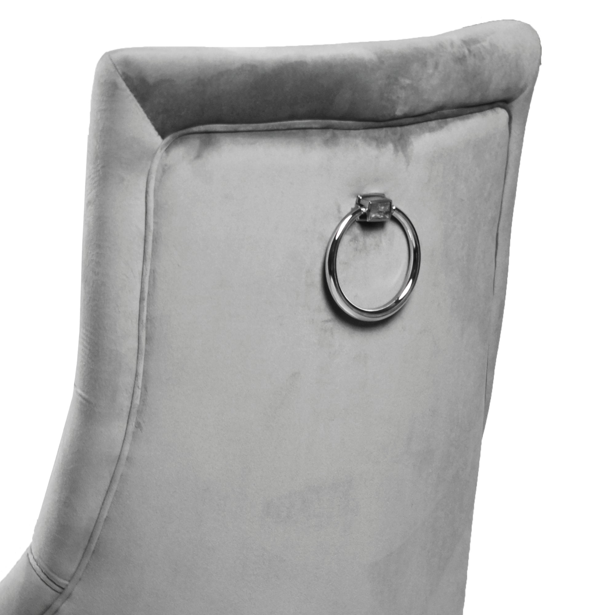 Lily Grey Velvet Dining Chair with Chrome Ring Knocker Set of 2