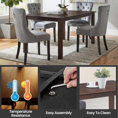 Modern Dining Set – Espresso Solid Wood Table with Tufted Nailhead Chairs