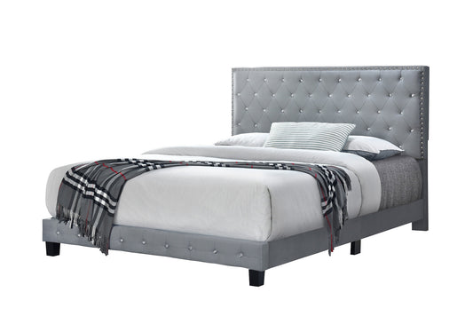 Diamond Bed Bundle – Queen Size Grey Bed with Euro Top Mattress + 2 FREE Jumbo Pillows