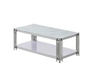 Pillar Coffee Table with Marble Glass Top