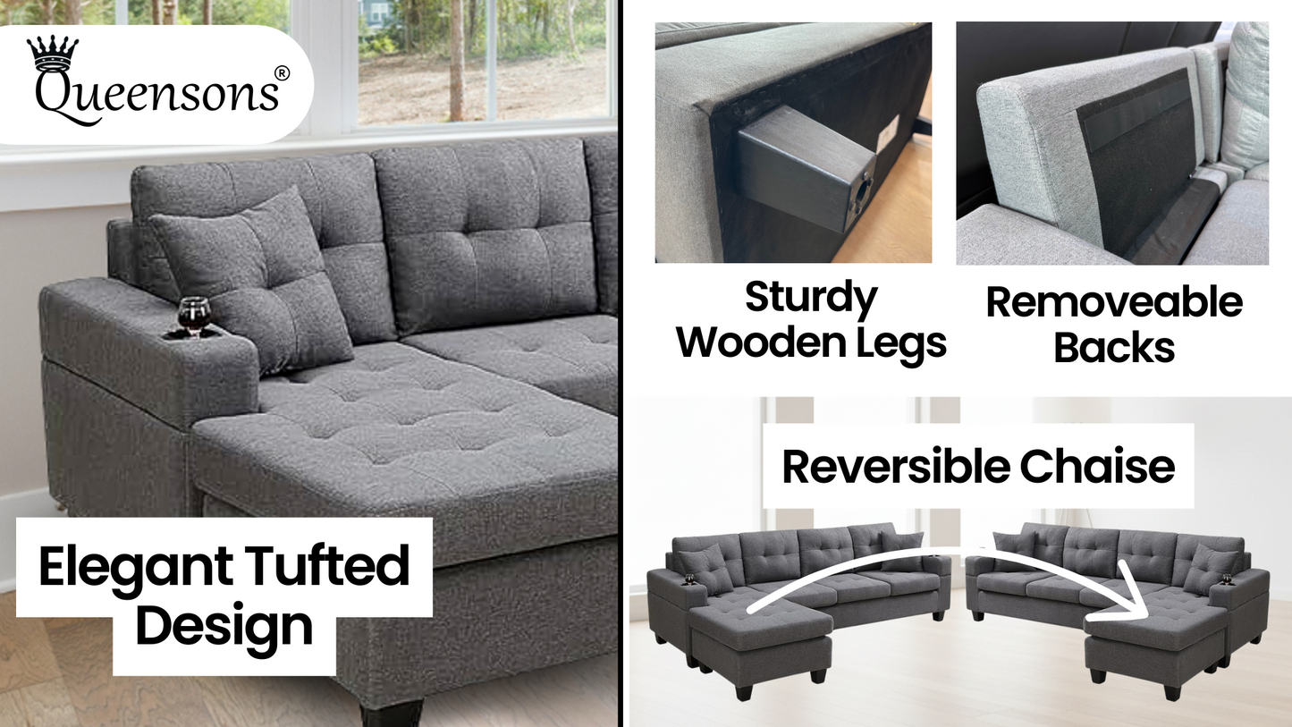 Devan Reversible Chaise Sectional Sofa with Cupholders