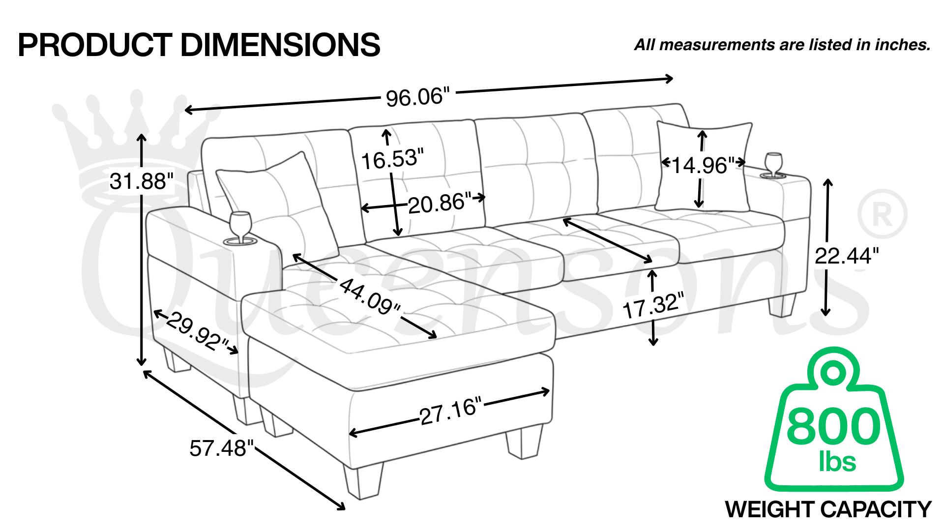 Devan Reversible Chaise Sectional Sofa with Cupholders