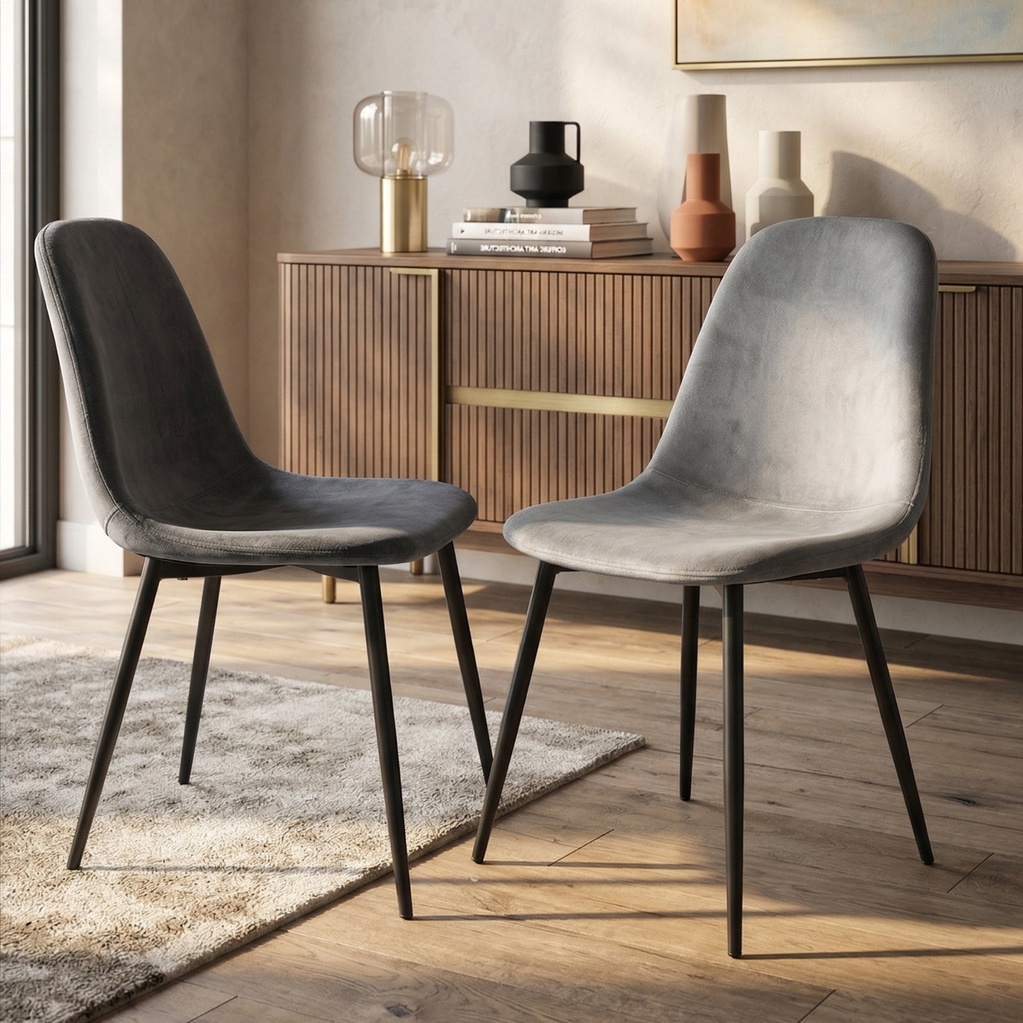 GREY BLACK LEGS DINING CHAIRS SET OF 4