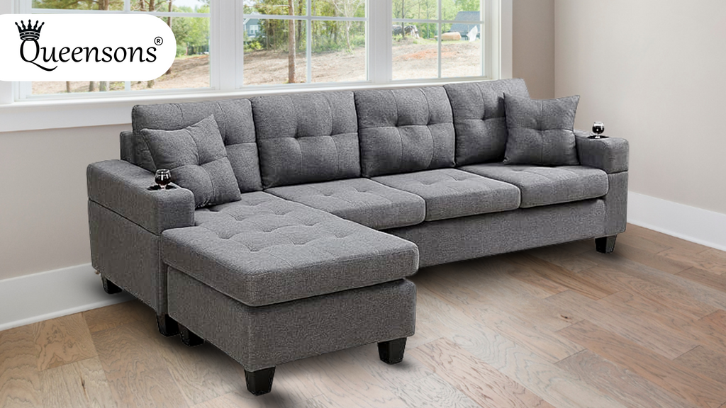 Devan Reversible Chaise Sectional Sofa with Cupholders
