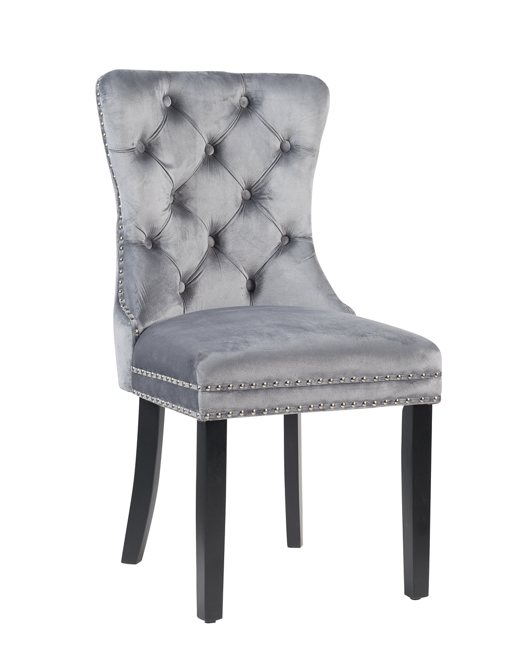 MADRID VELVET DINING CHAIR WITH NAILHEAD TRIM & CHROME KNOCKER – LUXURY BUTTON-TUFTED DINING CHAIR