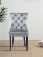 MADRID VELVET DINING CHAIR WITH NAILHEAD TRIM & CHROME KNOCKER – LUXURY BUTTON-TUFTED DINING CHAIR