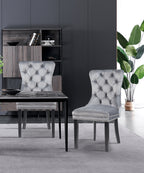 MADRID VELVET DINING CHAIR WITH NAILHEAD TRIM & CHROME KNOCKER – LUXURY BUTTON-TUFTED DINING CHAIR